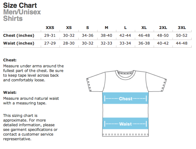american apparel size chart